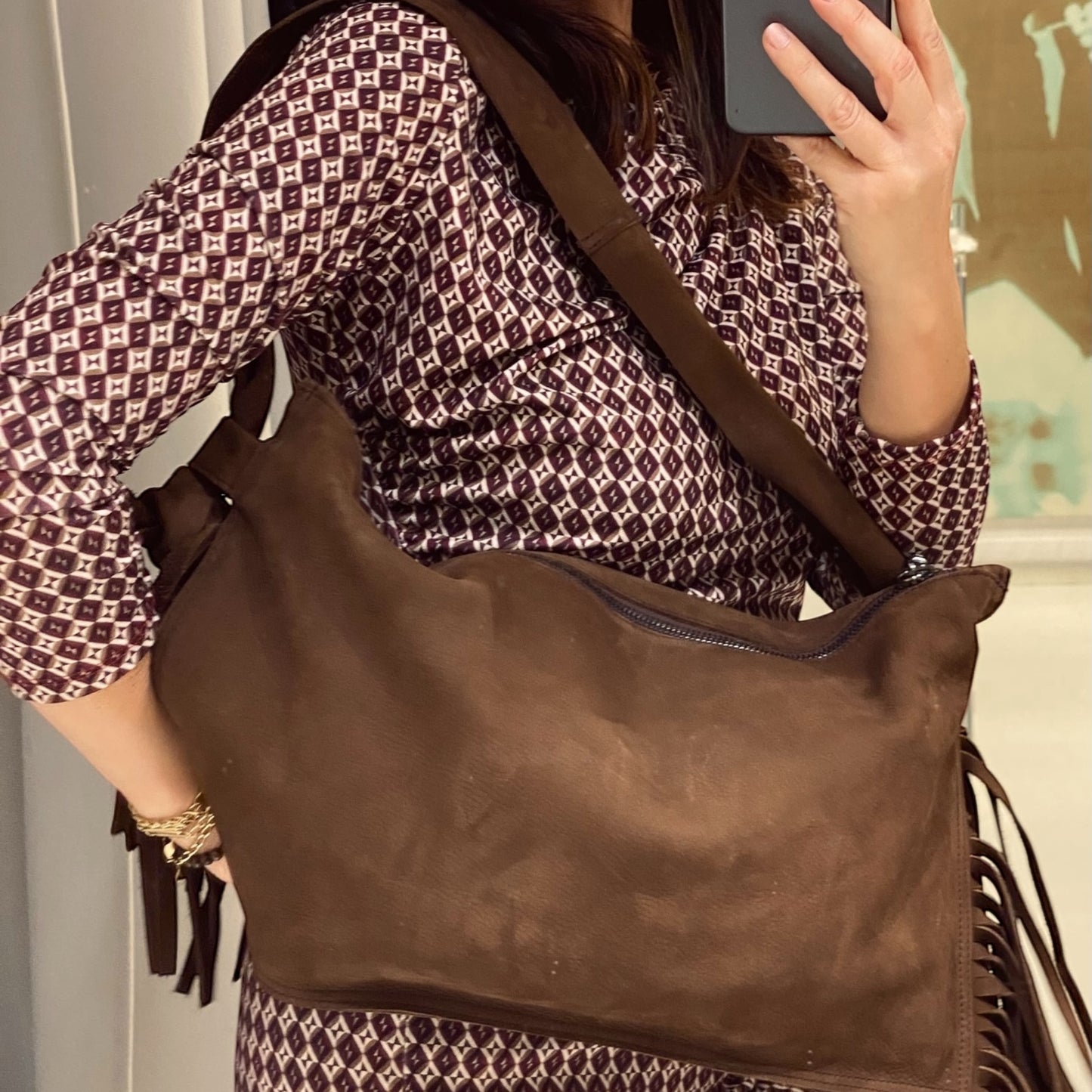 Borsa di Pelle Nabuk Colore Marrone high quality