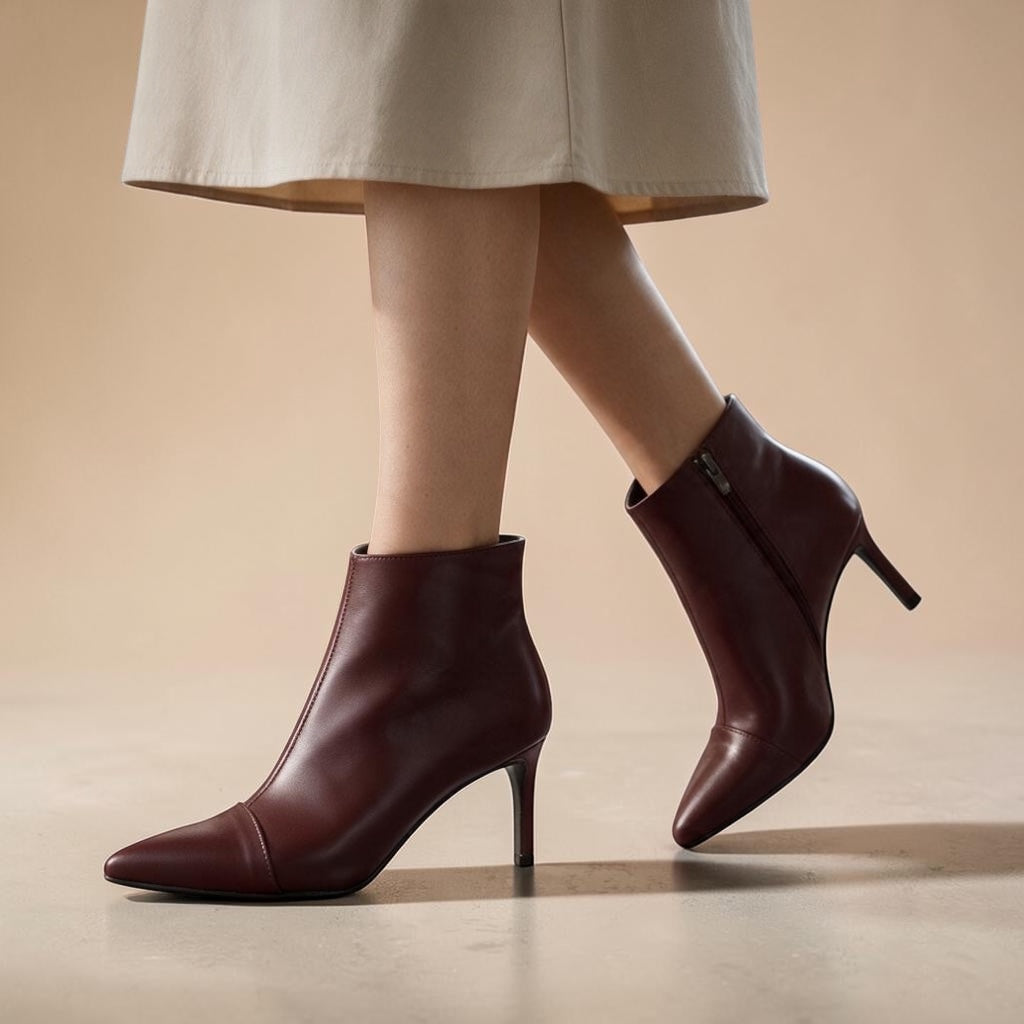 Stivaletto punta Borgogna di Pelle Vitellino tacco coda da 7 centimetri, interno con zip | BH shoes elegante